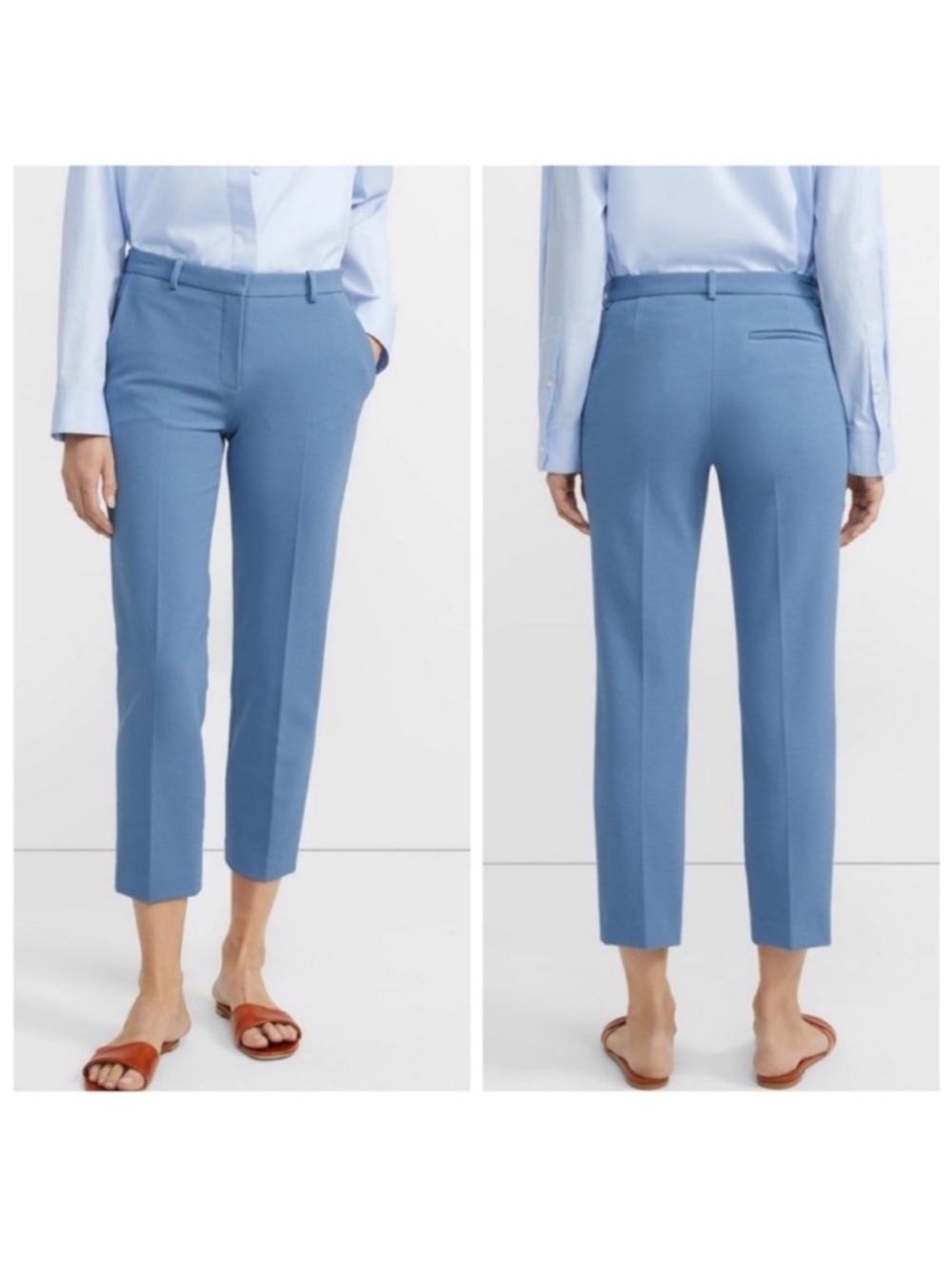 Theory Cropped Straight-Leg Dress Pants in Light Blue